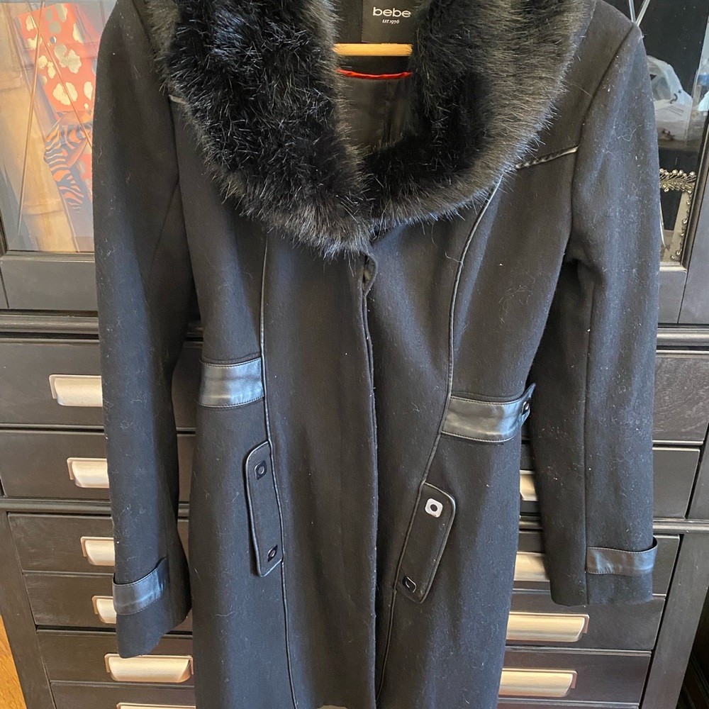 Black wool jacket with removable faux fur collar